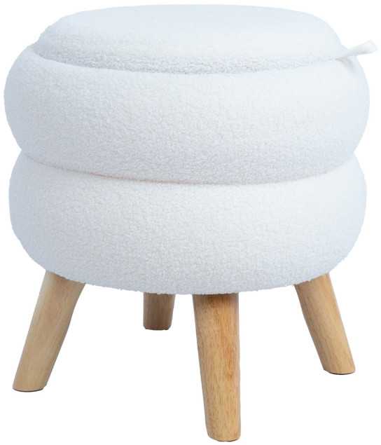 Fotelis Home4You Pufas su daiktadėže HANA Balta D40xH41cm