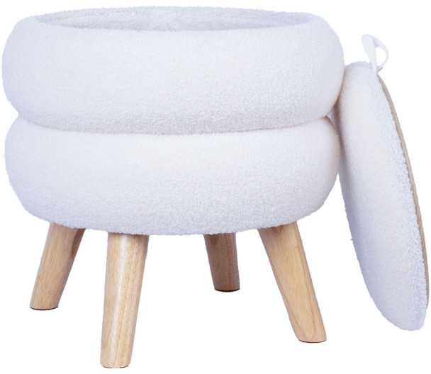 Fotelis Home4You Pufas su daiktadėže HANA Balta D40xH41cm
