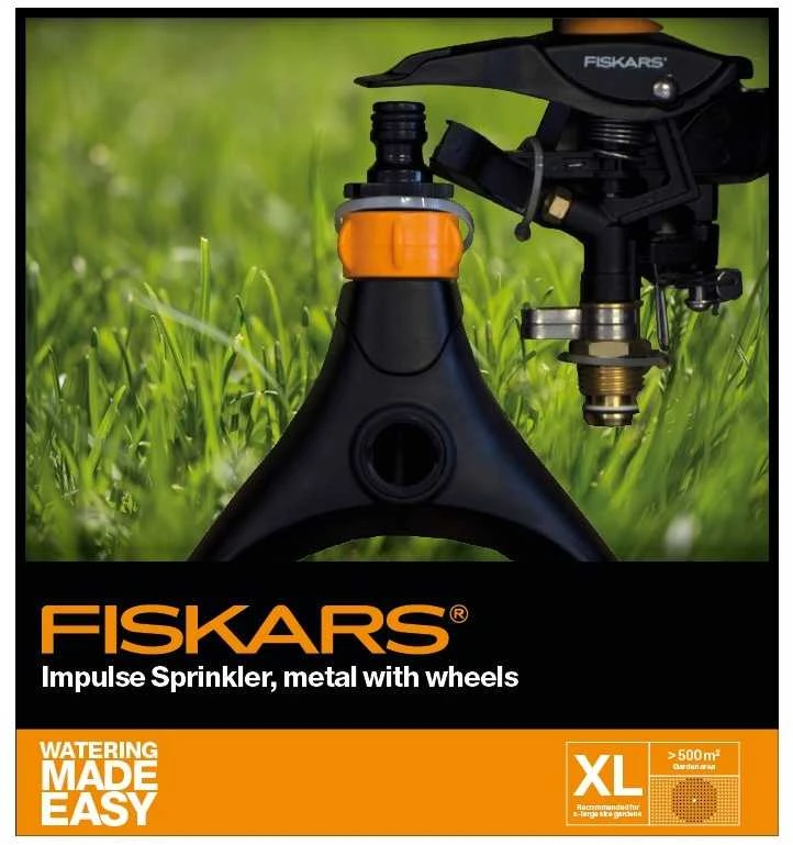 Fiskars Pulsinis purkštuvas su ratukais, metalinis