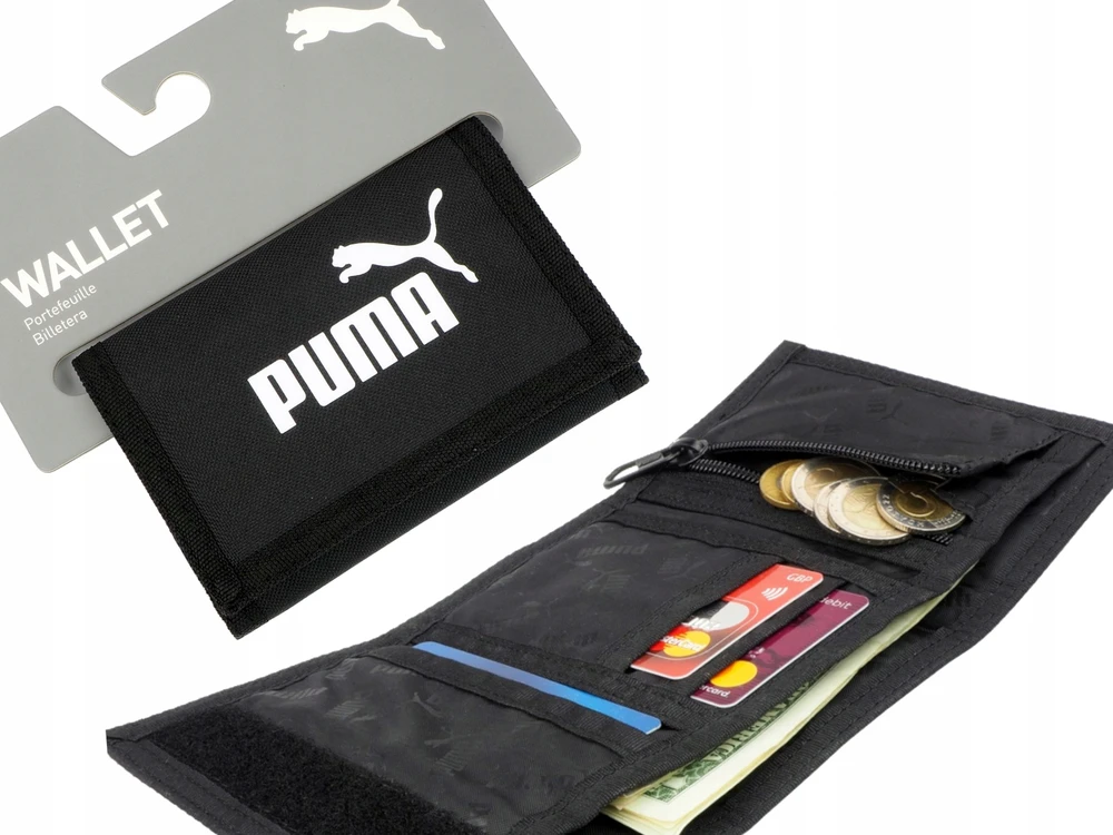 PUMA JAUNIMO PINIGINĖ MONETA Kišeninės monetos KORTELĖS Talpi STIPRI juoda