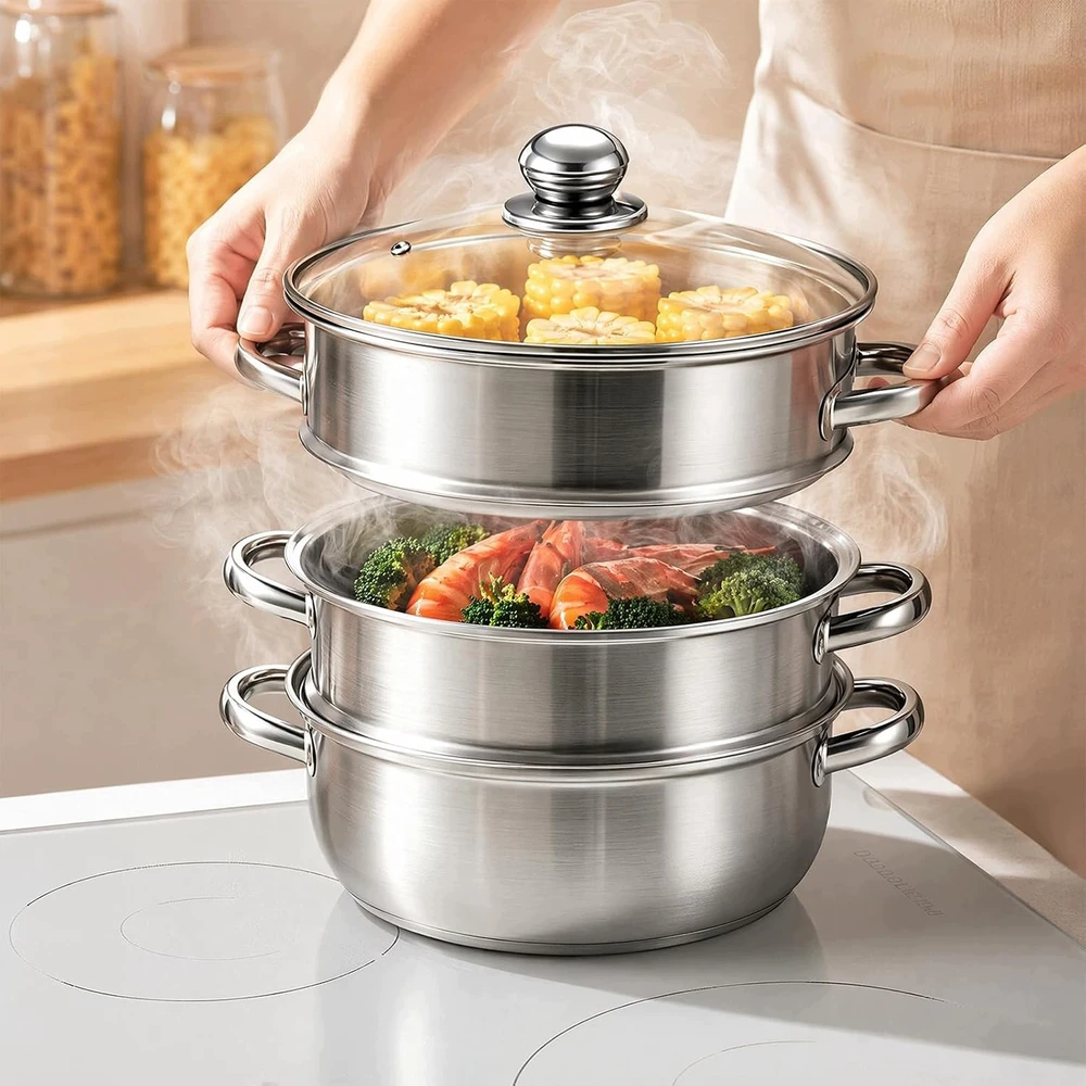 PUODAS 28 CM DAUGIAFUNKCINIS NERŪDIJANČIO PLIENO DANČIO TINKLAS