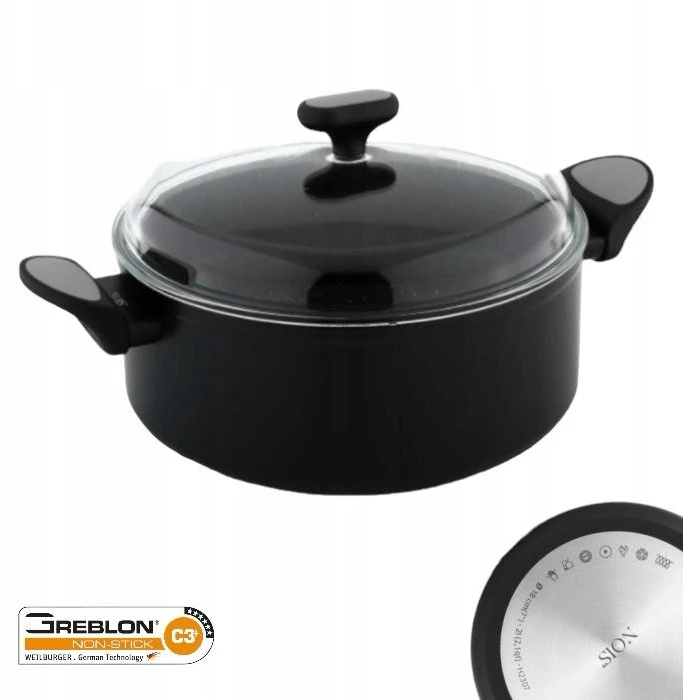 Puodas 28cm su dangteliu Sidabrinis 7L su Greblon C 3+ NOIS danga
