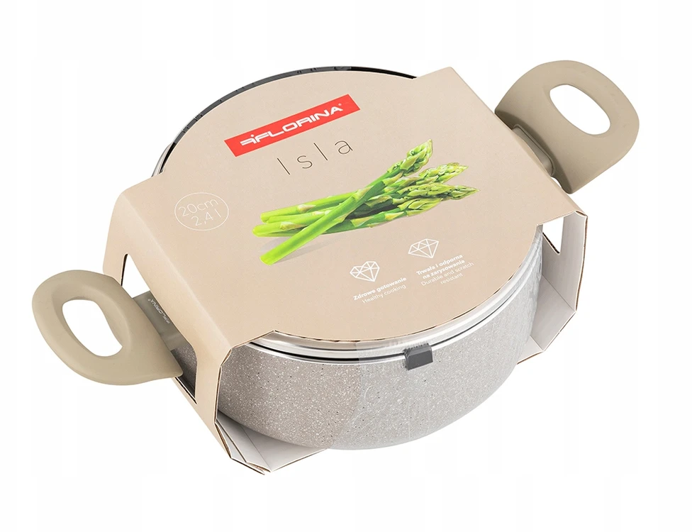Puodas aluminiowy Florina Isla 20 cm 2,4L smėlio spalva nieprzywierający indukcija