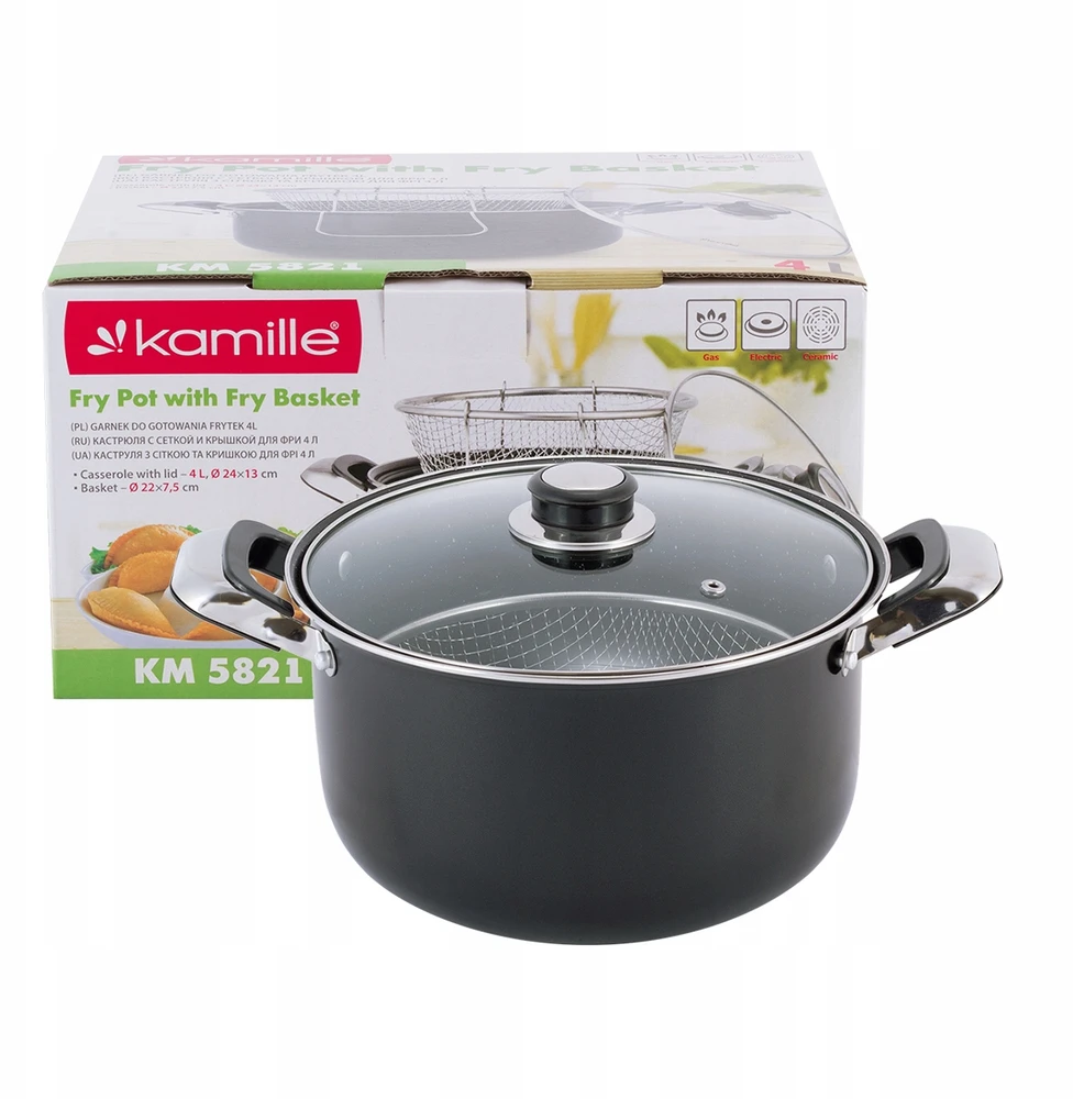 Gruzdintuvė Puodas - fritiūrė su sieteliu ir dangčiu 4 L, KAMILLE 5821