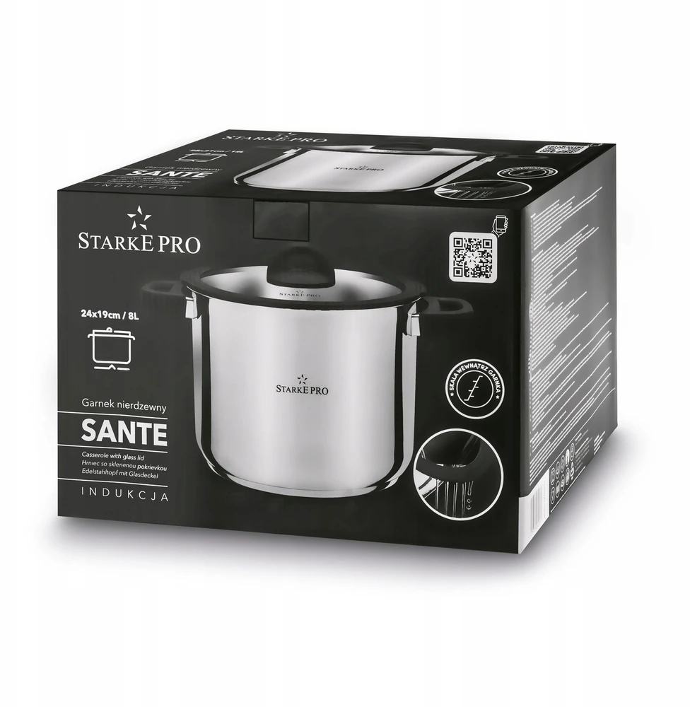 PUODAS INDUKCINIS Aukštas plieno DIDELIS ĮTEMPIMAS Starke Pro Sante 8.5L 24cm