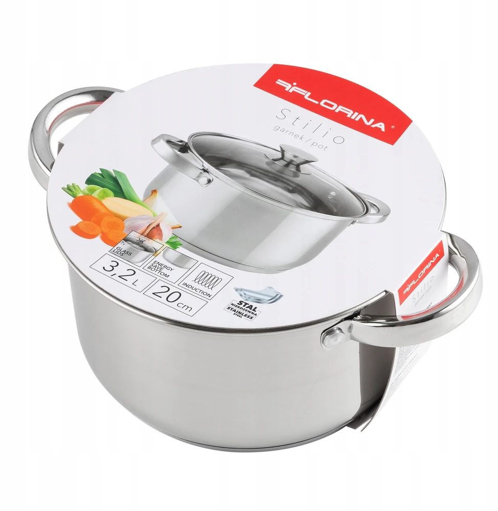 Puodas nierdzewny Florina Stilio 20 cm 3,2 l su dangteliu stal indukcija