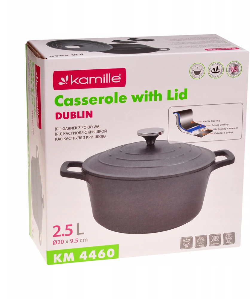 Puodas su dangčiu Kamille 2,5l, marmurinė danga, indukcija