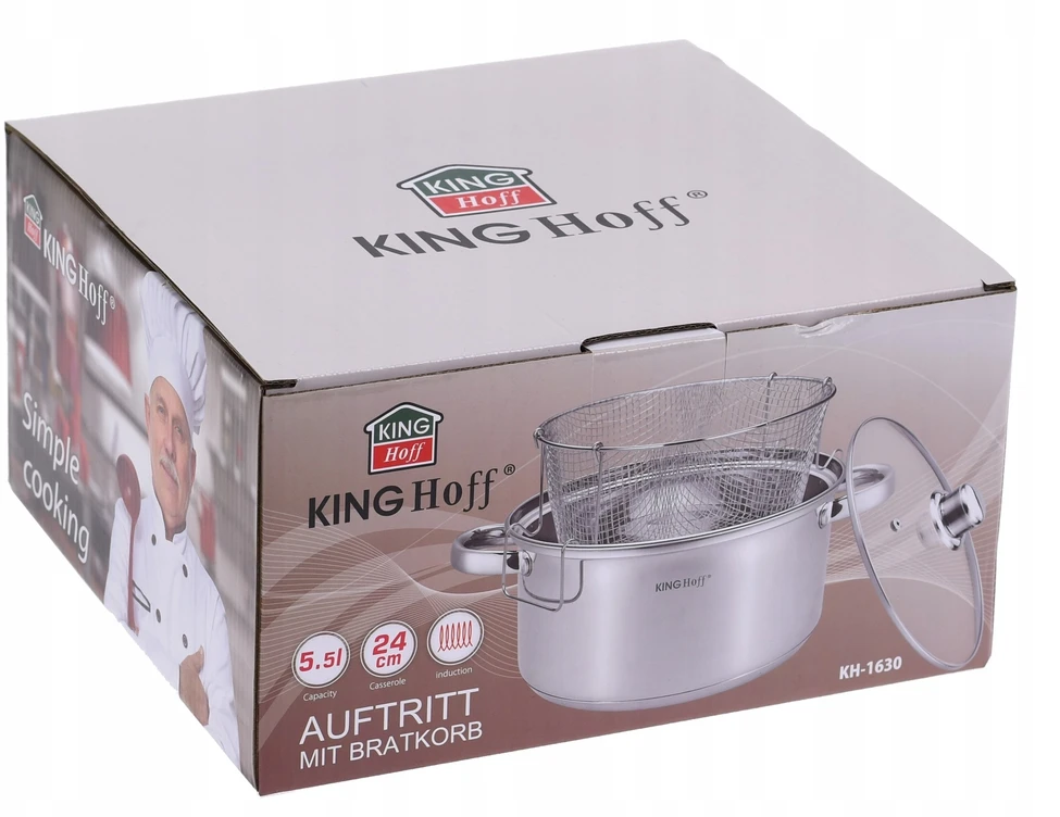 Puodas su koštuku kepti 5,5l gruzdintoms bulvytėms, vištienos spurgoms, 24cm, DUJŲ INDUKCIJA