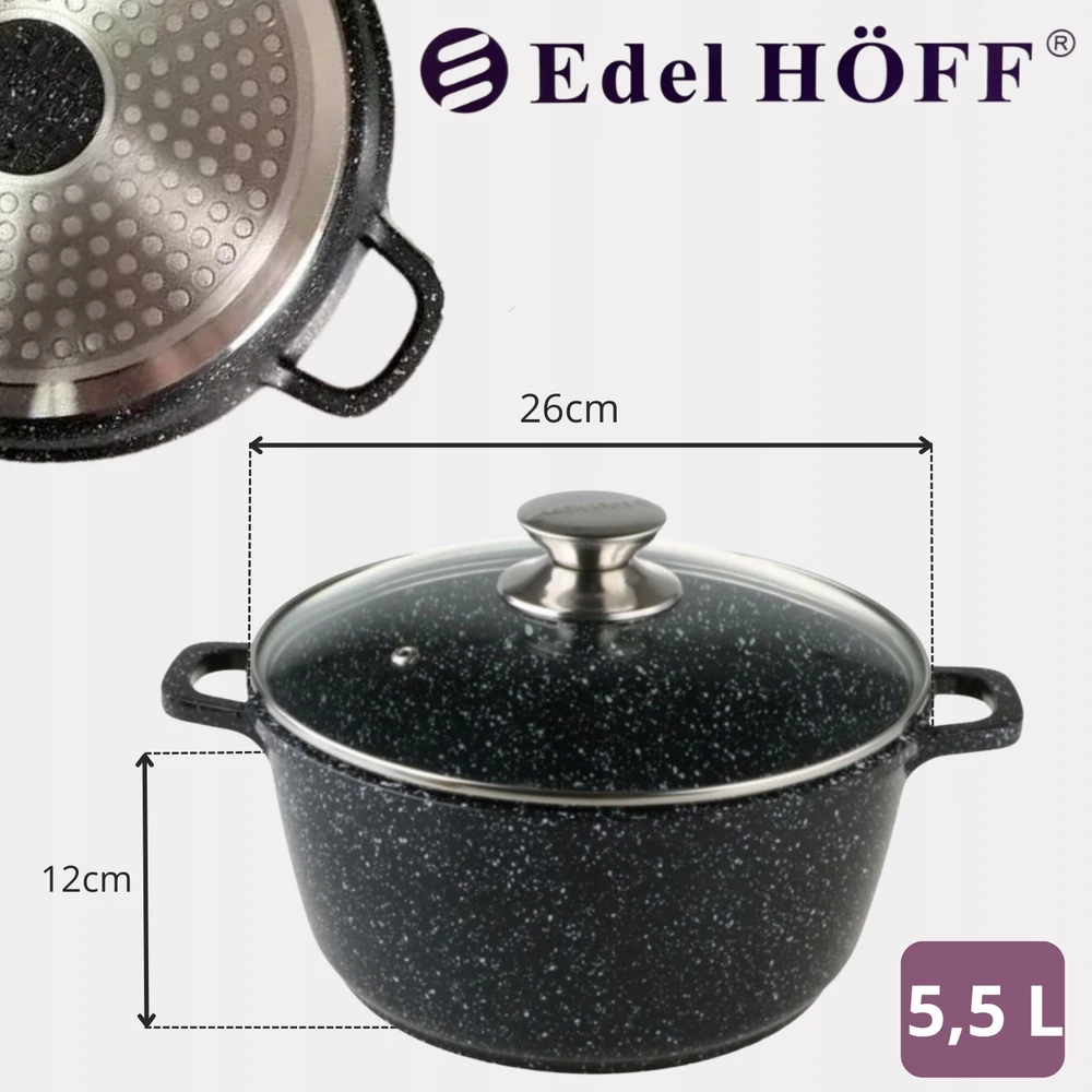 PUODAS SU MARMURO DANGA EDEL HOFF Juodas INDUCTION 5,5L 26cm