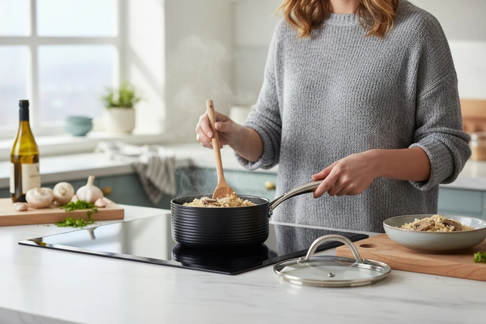 PUODAS SU RANKENĖMIS PADAŽAS SU dangteliu AMBITION RIBS 20cm 2,7L INDUKCINĖ KROSTELĖ