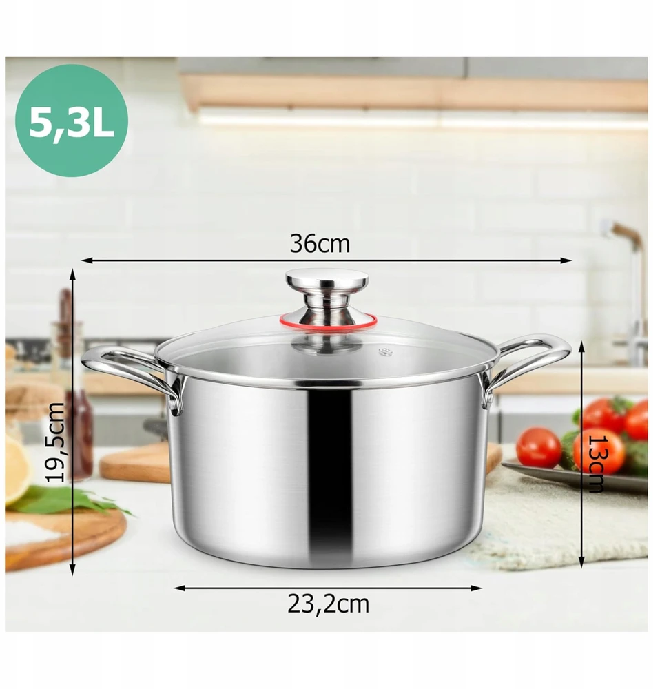 Puodas su stikliniu dangčiu 24 cm 5,3 l indukcinių dujų Homikit