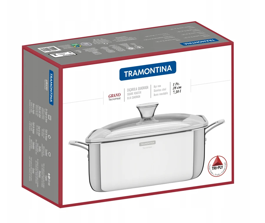 PUODAS Tramontina Grano 26 cm 7,3 L – kvadratinis nerūdijančio plieno puodas su trigubu dugnu