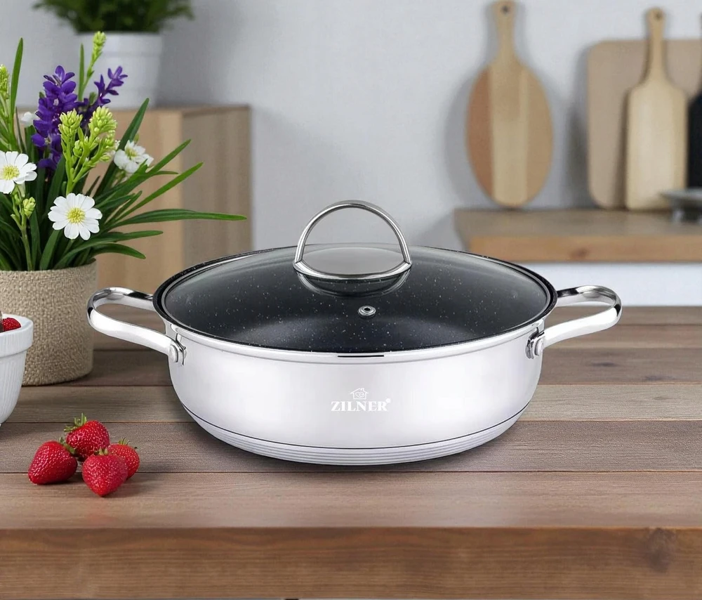 Puodas Zilner 20 cm / 2 L su marmuro danga, nerūdijantis plienas, indukcinis