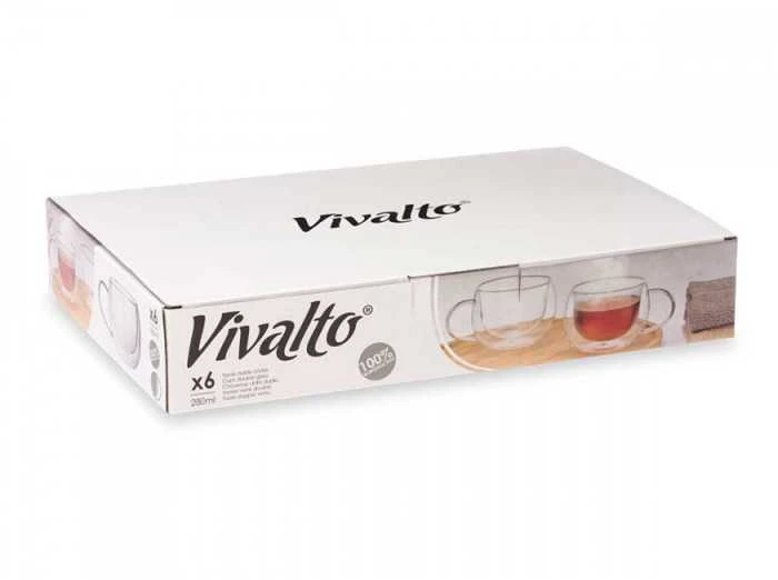 Puodeliai stikliniai 6 vnt su dvigubomis sienelėmis 280 ml Vivalto 85368