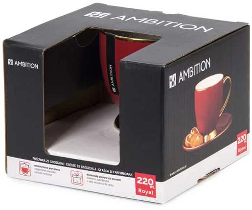 Puodelis porcelianinis ROYAL 220 ml su lėkštute raudonas Ambition 50987