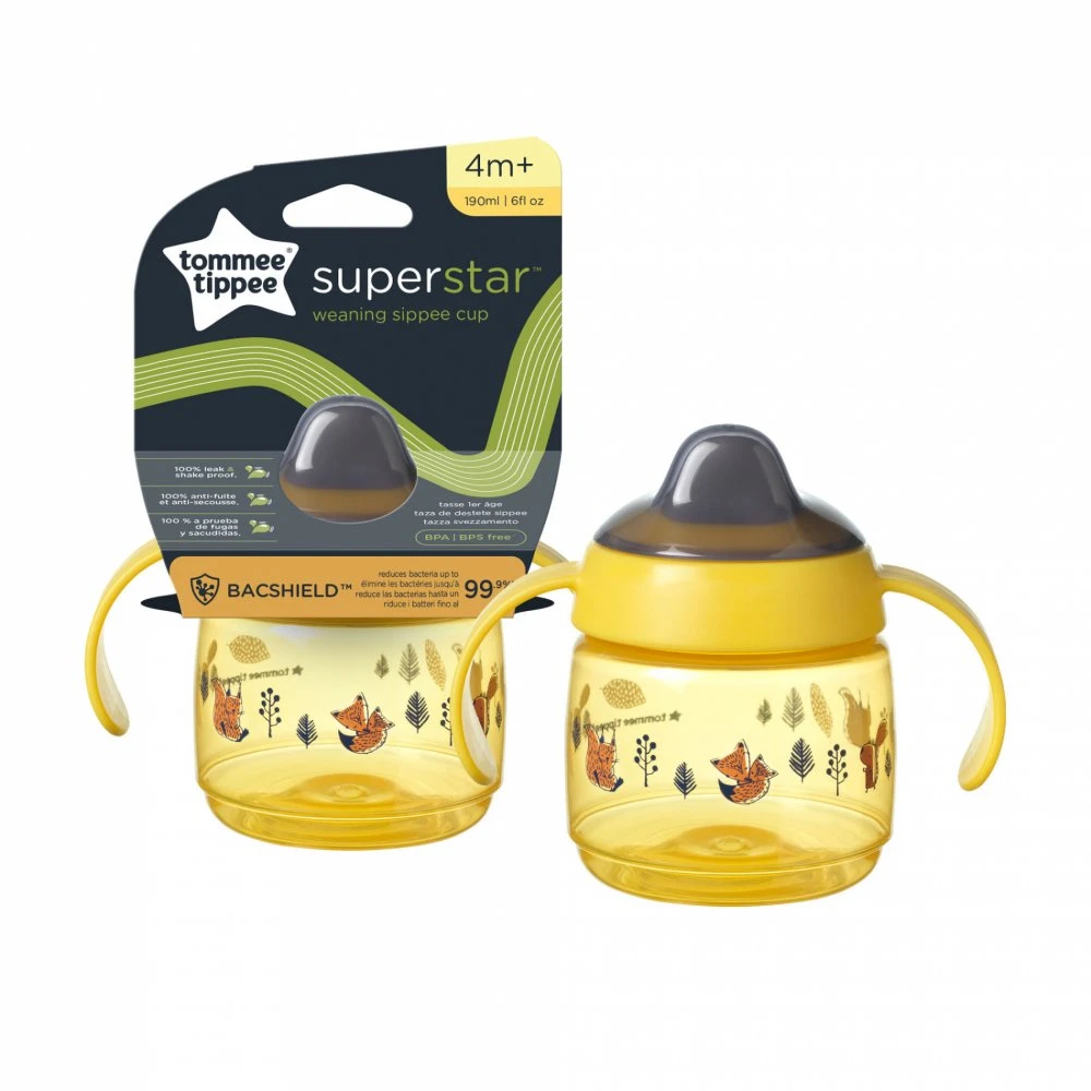 TOMMEE TIPPEE puodelis WEANING SIPPEE, 4 m+, 190 ml, geltonas, 447827