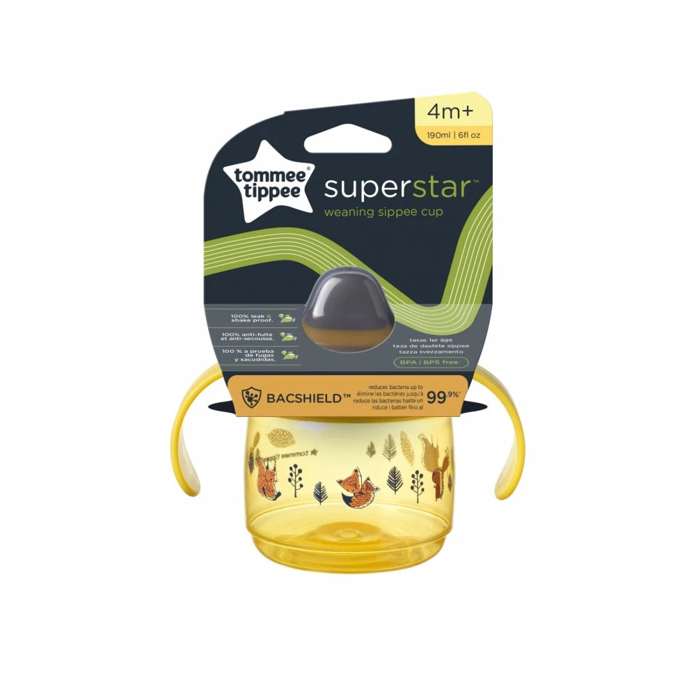TOMMEE TIPPEE puodelis WEANING SIPPEE, 4 m+, 190 ml, geltonas, 447827