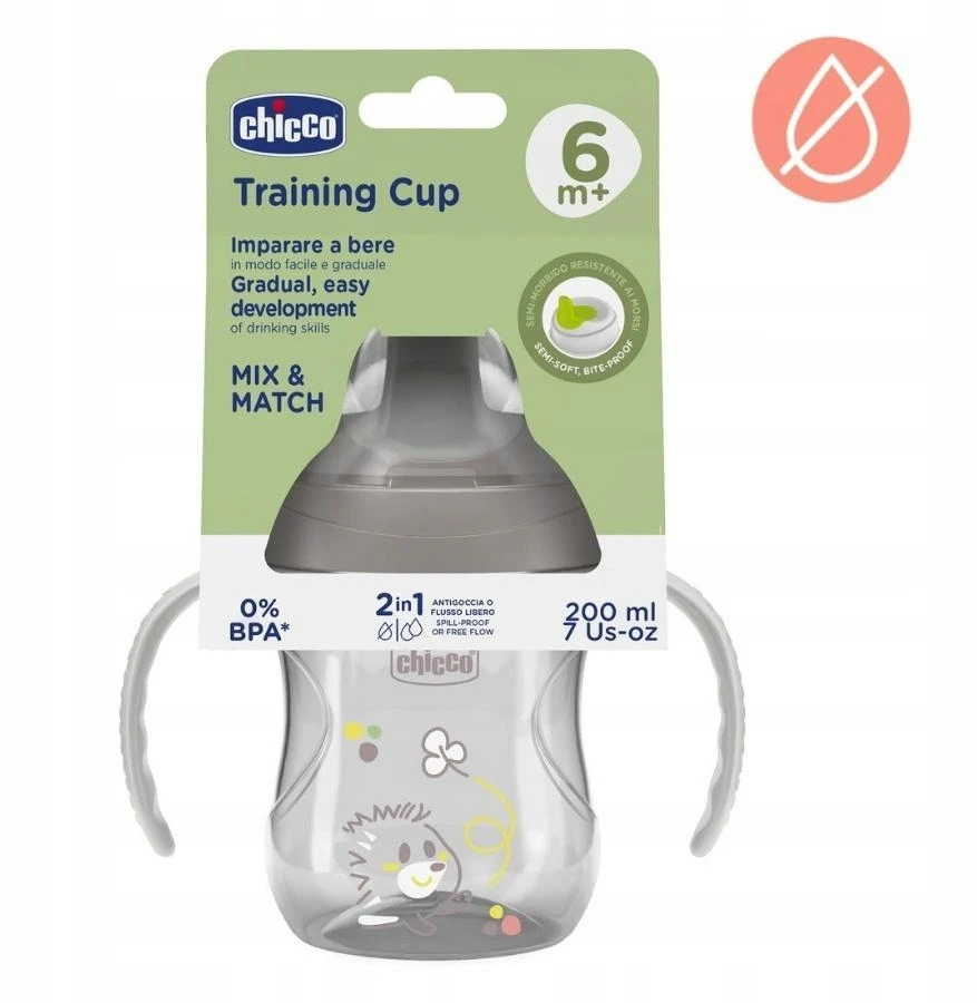 Chicco Puodelis su twardym ustnikiem 200ml pilka 6m+