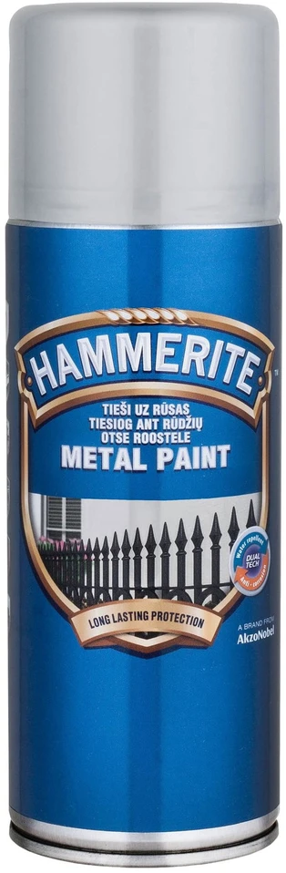 Purškiami metalo dažai HAMMERITE SMOOTH FINISH, sidabro sp., 400 ml