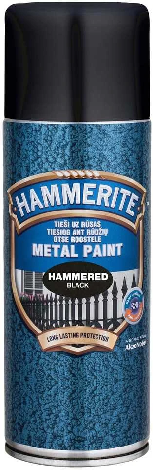 Purškiami metalo dažai HAMMERITE SMOOTH FINISH, juodos sp., 400 ml