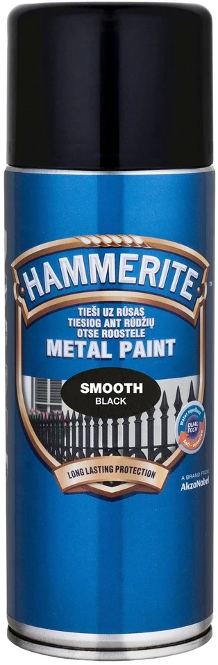 Purškiami metalo dažai HAMMERITE SMOOTH FINISH, sidabro sp., 400 ml