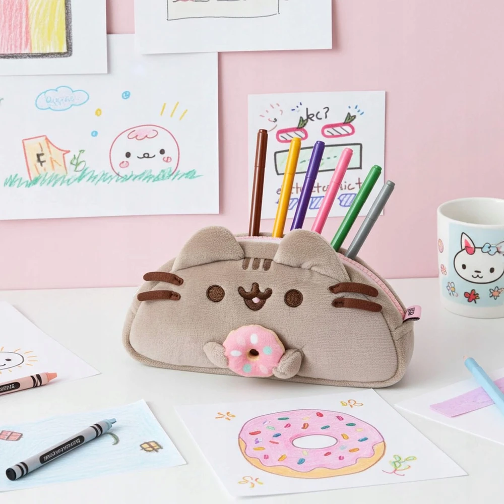 Pusheen School pieštukų dėklai aksesuarams Pliušinis mergaitėms Maišelis