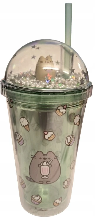 PUSHEEN THE CAT Puodelis su šiaudeliais ir figūrėlėmis 450 ml Žalias 851