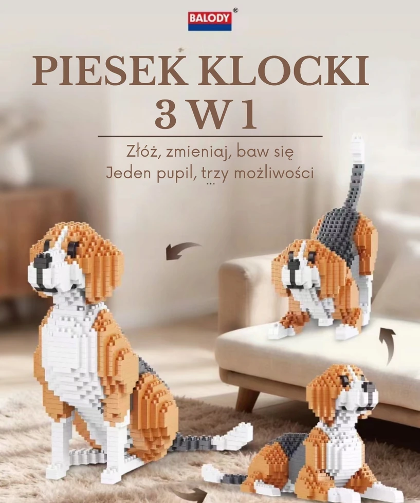 QBI Dog Beagle konstrukcija blokuoja 3in1 įvairias pozas, 1025 elementus