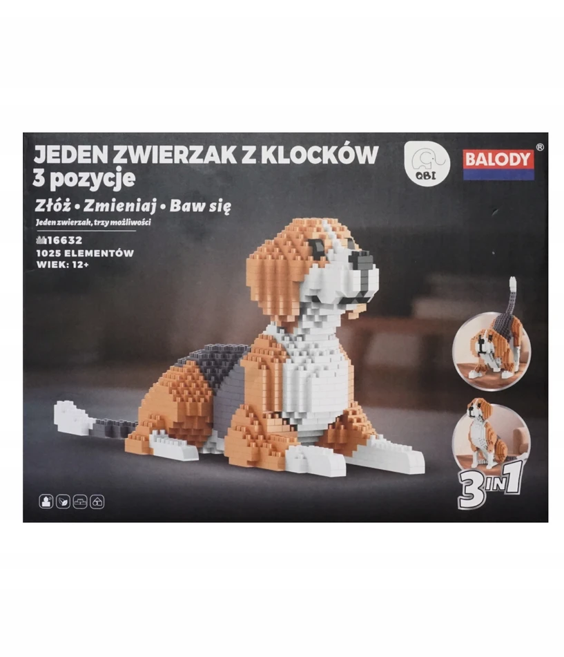 QBI Dog Beagle konstrukcija blokuoja 3in1 įvairias pozas, 1025 elementus