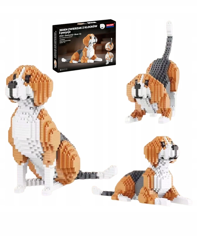 QBI Dog Beagle konstrukcija blokuoja 3in1 įvairias pozas, 1025 elementus