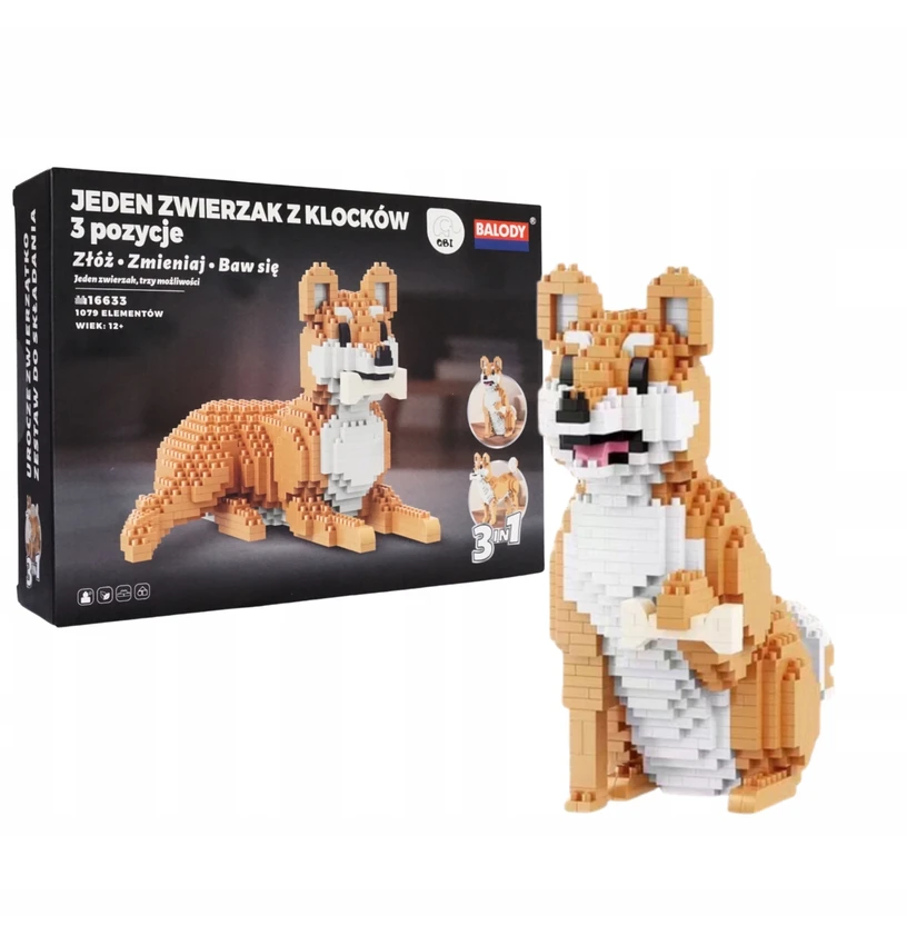 QBI konstrukciniai blokeliai DOG SHIBA DOG 3in1 įvairios pozos 1079 elementai