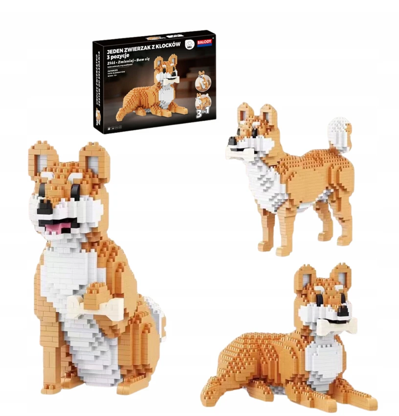QBI konstrukciniai blokeliai DOG SHIBA DOG 3in1 įvairios pozos 1079 elementai