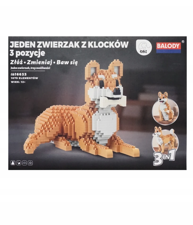QBI konstrukciniai blokeliai DOG SHIBA DOG 3in1 įvairios pozos 1079 elementai
