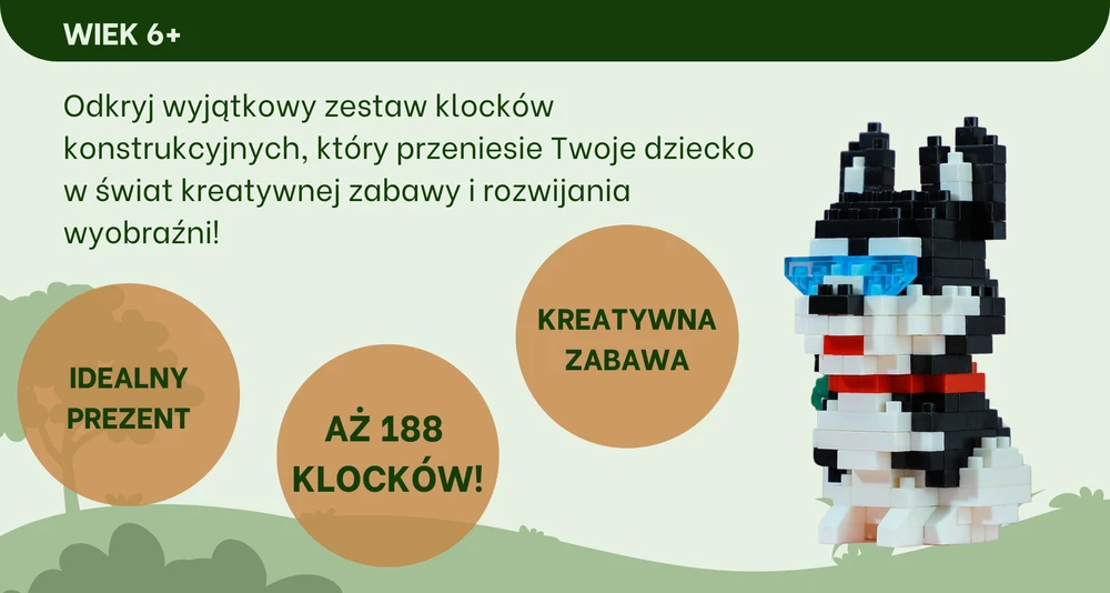 QBI Mini Husky šuo, statybiniai blokeliai 188 vnt.