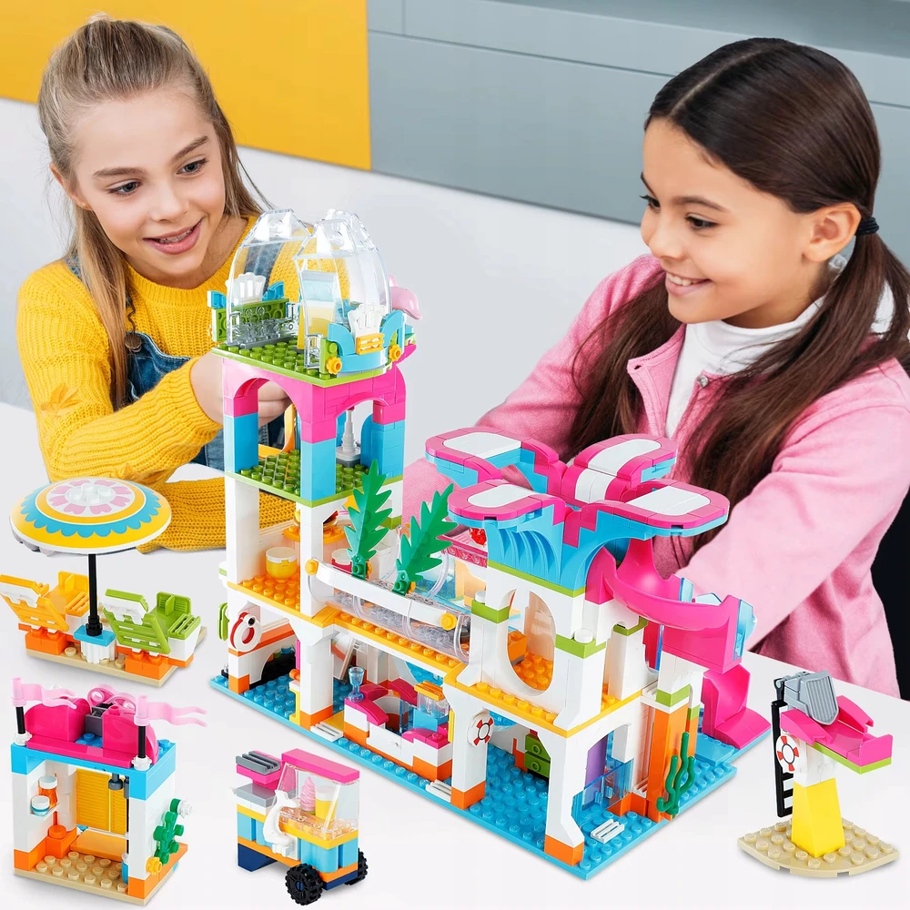 QMAN BLOCKS VANDENS PARKAS AQUAPARK LĖLIŲ NAMAS BLOKŲ RINKINYS DOVANA 828 vnt.