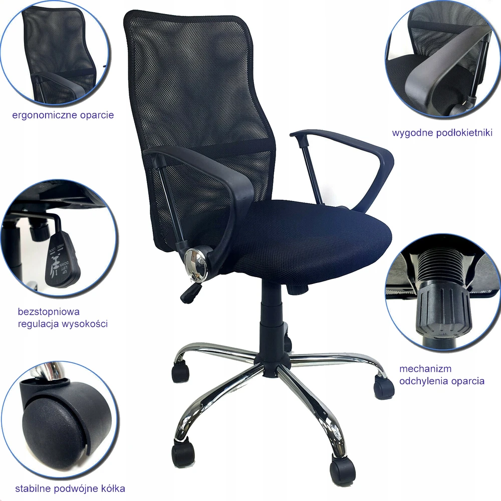 QMB Fotel biurowy obrotwy ergonomiczn wentylowany Mesh