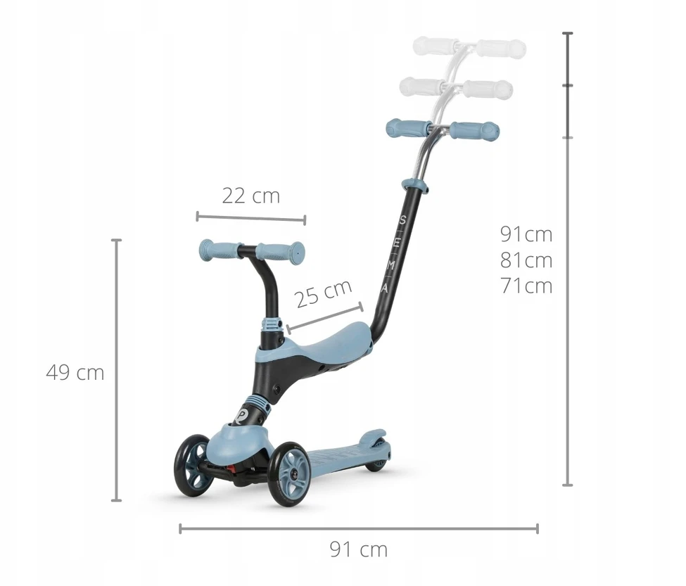 MILLY MALLY 6311 Qplay Sema Evo 3in1 dangaus mėlynas paspirtukas