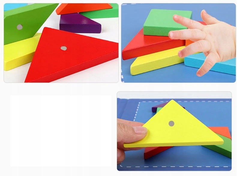 Quatro MAGNETINĖ TANGRAM MEDINĖ dėlionė MAGNETINĖS kaladėlės Mokomasis žaidimas