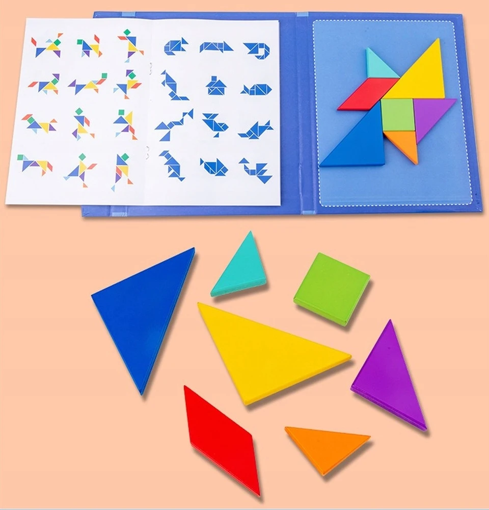 Quatro MAGNETINĖ TANGRAM MEDINĖ dėlionė MAGNETINĖS kaladėlės Mokomasis žaidimas