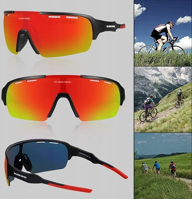 Queshark POLARIZUOTI SPORTINIAI AKINIAI DVIRAČIO VAŽIAVIMUI MTB BĖGIMO DVIRAČIO JUODAI