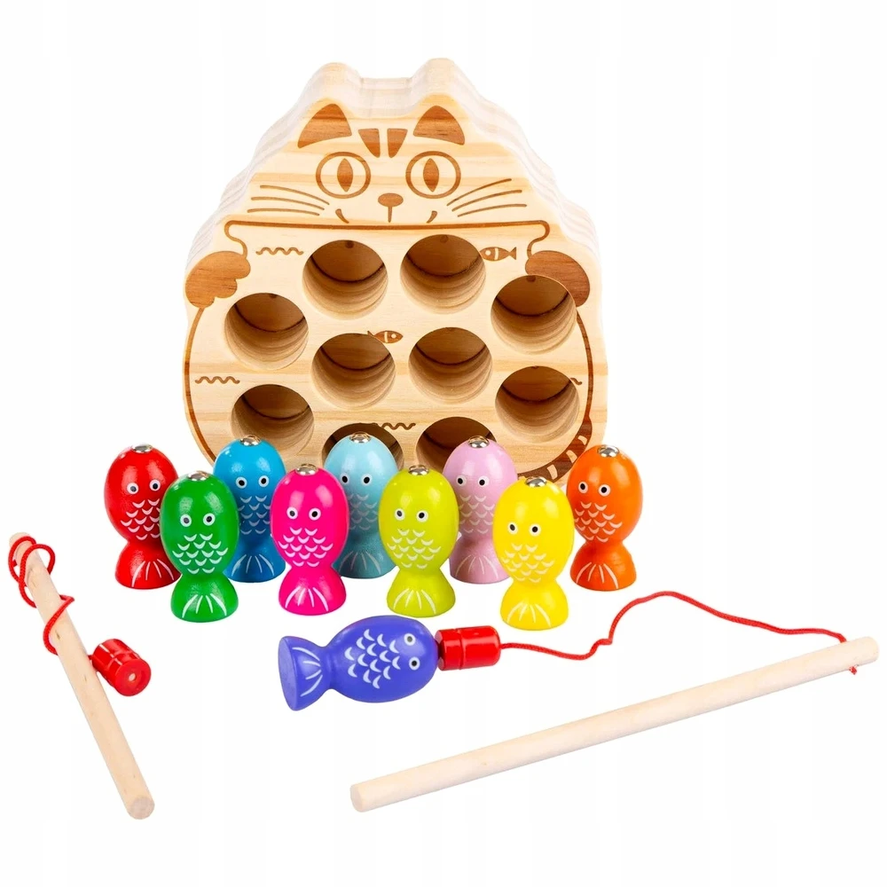 Qulki PAGAUK KIRMĄ MAGNETINĮ MEDINĮ ŽAIDIMĄ KATĖ PAGAUK ŽUVĘ MONTESSORI