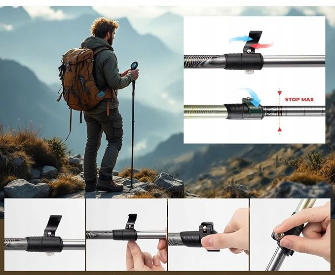 Qunature Aliumininės trekingo lazdelės, 62-135cm, 2 vnt.