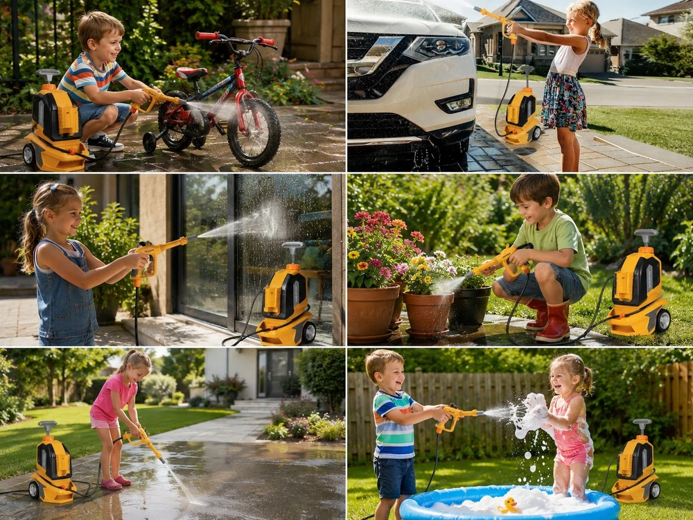 R2 Žaislinis slėginis ploviklis vaikams. Automobilių plovykla kaip tikra
