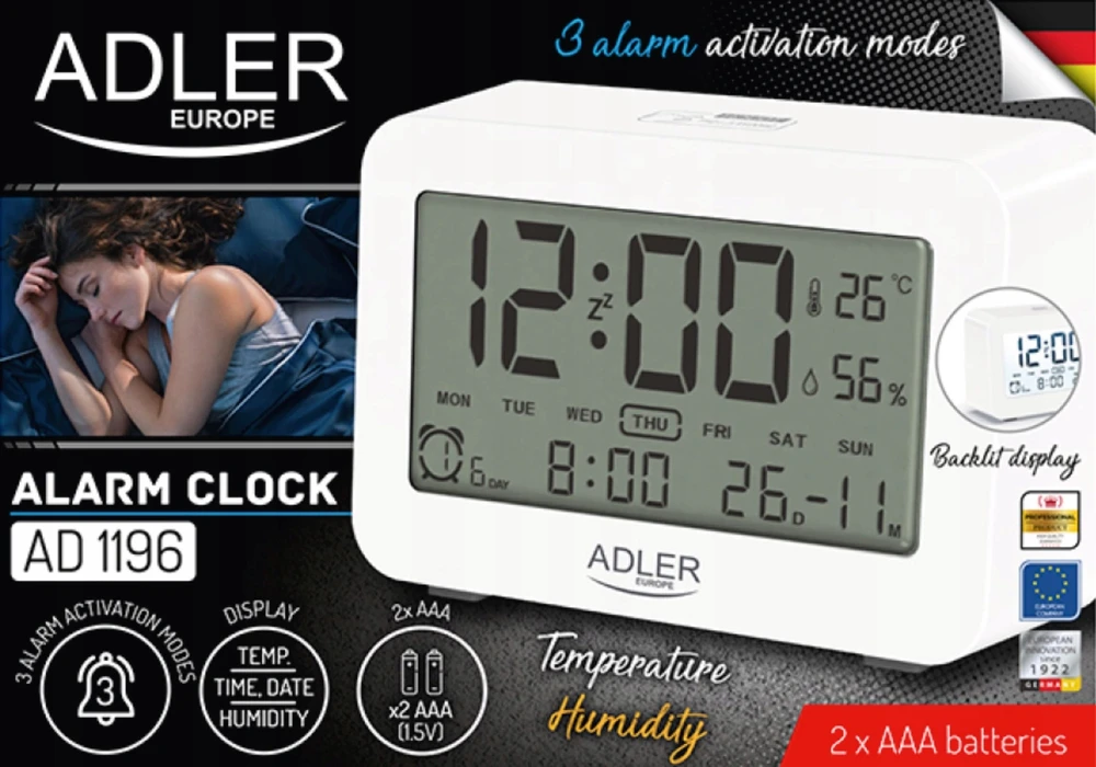 Adler | Žadintuvas | AD 1196w | Signalizacijos funkcija | Baltas