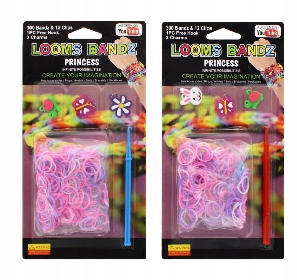 Rainbow Loom LOOM GUMINĖS APYRANKĖS 300 vnt. 12 S klipų, 3 pakabukai