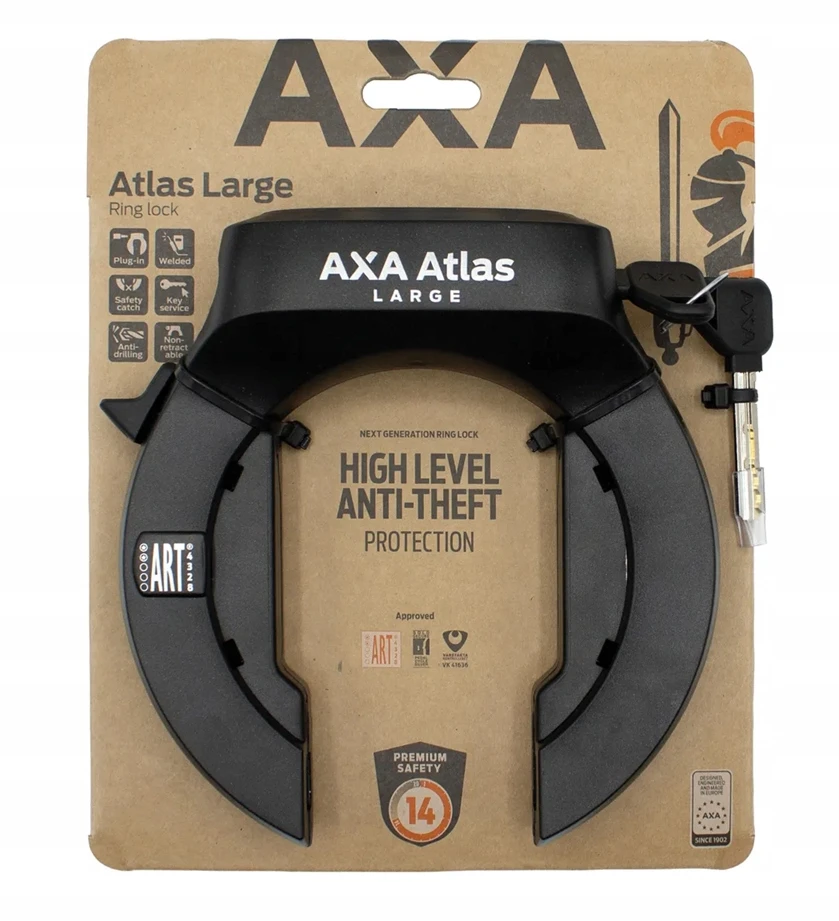 Raktas rėmo (U-lock) - AXA - Atlas Large - Atidarymas 72,5 mm - Juodas - Padidinta saugumas