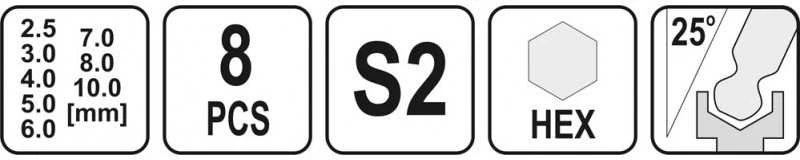 YATO  šešiakampių raktų su T formos rankena rinkinys 8 vnt. 2,5 / 3/4/5/6/7/8 / 10 mm