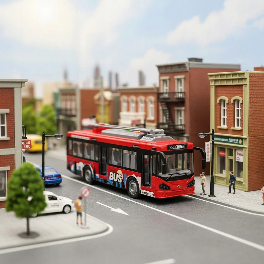 Ramiz Didelis Troleibusas Miesto Autobusas Žaislinis Garso Šviesos Atidarymo Durys 29cm