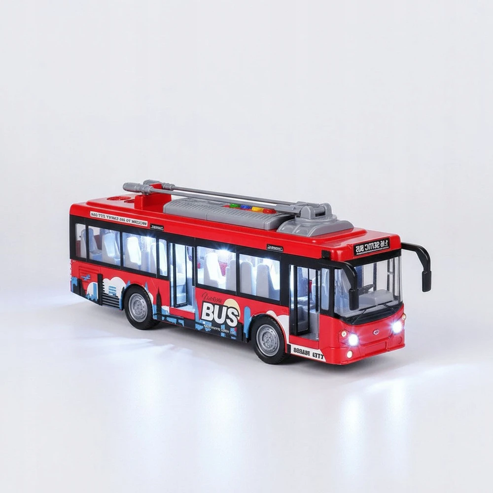 Ramiz Didelis Troleibusas Miesto Autobusas Žaislinis Garso Šviesos Atidarymo Durys 29cm