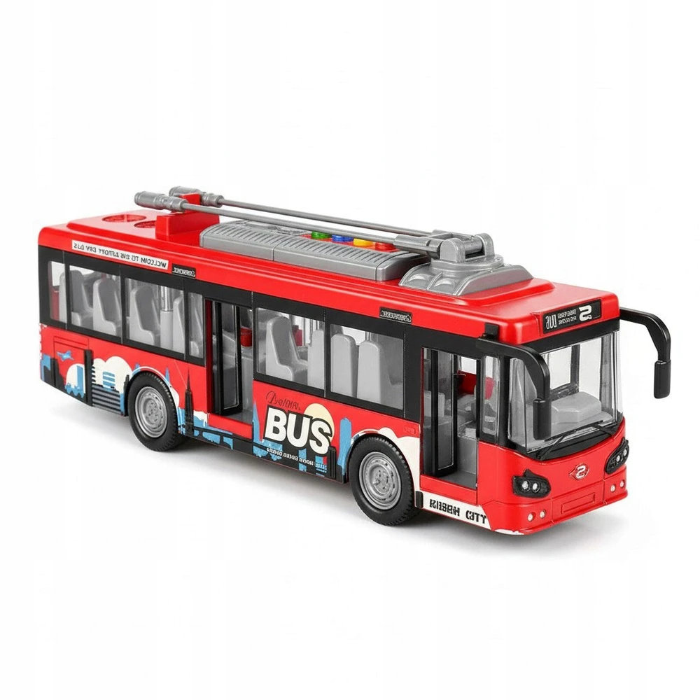 Ramiz Didelis Troleibusas Miesto Autobusas Žaislinis Garso Šviesos Atidarymo Durys 29cm